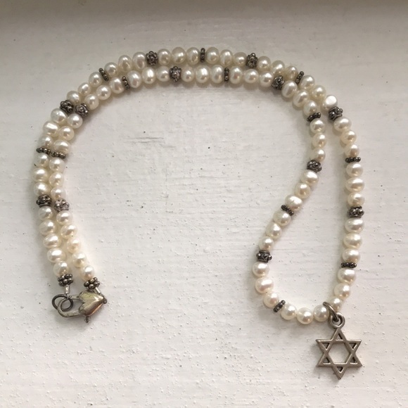 Star of David pearl necklace with heart clasp - Picture 4 of 4